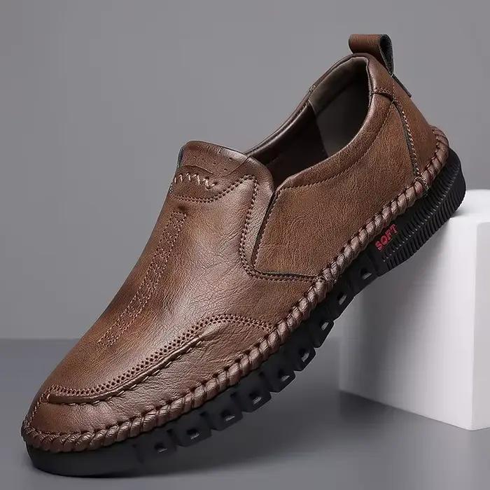 Chaussures à enfiler en cuir véritable cousues à la main pour hommes