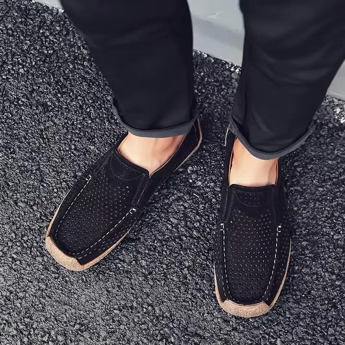 Hommes mocassins haute qualité sans lacet chaussures décontractées en cuir à semelles épaisses
