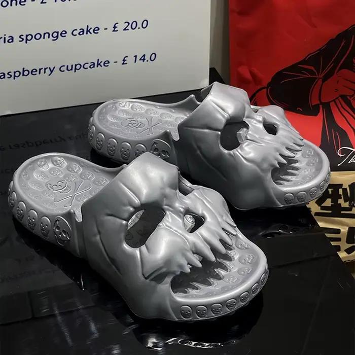 Sandales Antidérapantes à Motif de Crâne pour Homme et Femme, Pantoufles de dehors, Confortables, pour la Plage, Halloween, Optique pour la Maison, Chaussures Souples