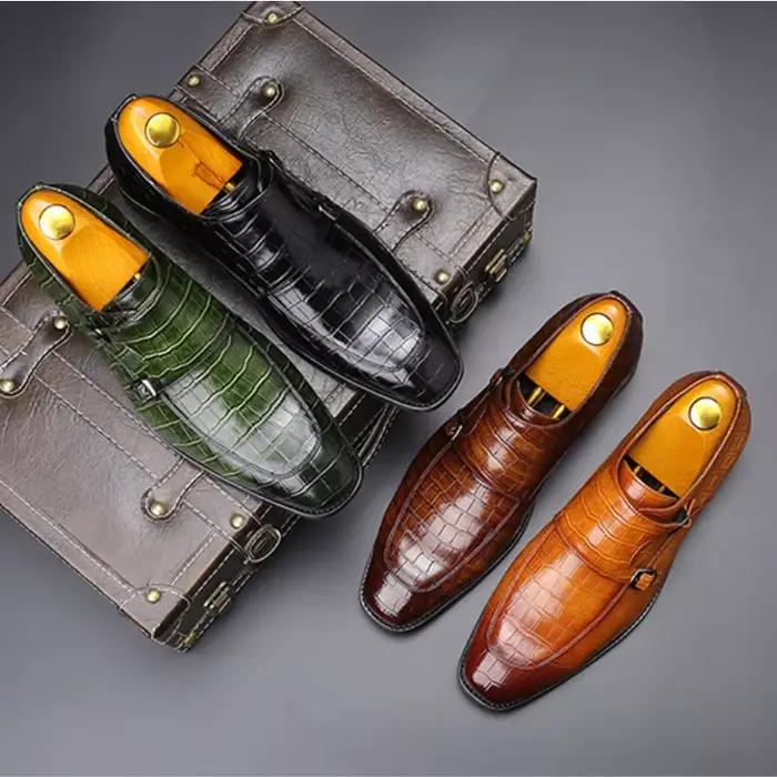 Hommes de luxe chaussures habillées Crocodile Grain cuir chaussures hommes boucle décontracté chaussures de fête de mariage de haute qualité hommes d'affaires richelieu chaussure