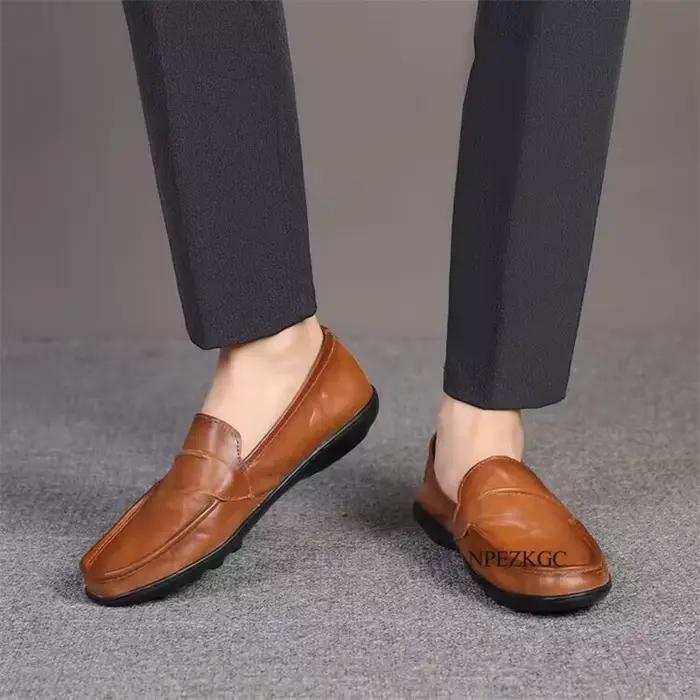 Mocassins à enfiler en cuir véritable pour hommes