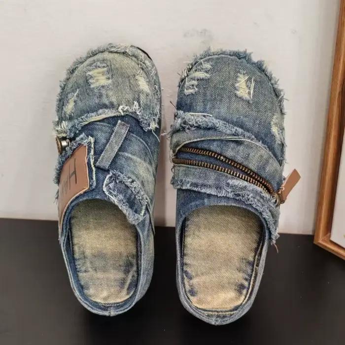 Chaussures décontractées en denim pour hommes, mules d'été confortables, mocassins à plateforme, sandales respirantes pour la marche