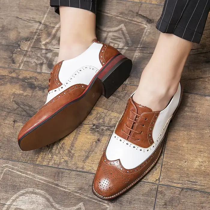 Marque italienne marron blanc bloc mixte chaussures hommes de haute qualité chaussures habillées chaussures de bureau d'affaires mocassins en cuir grande taille: 38-48