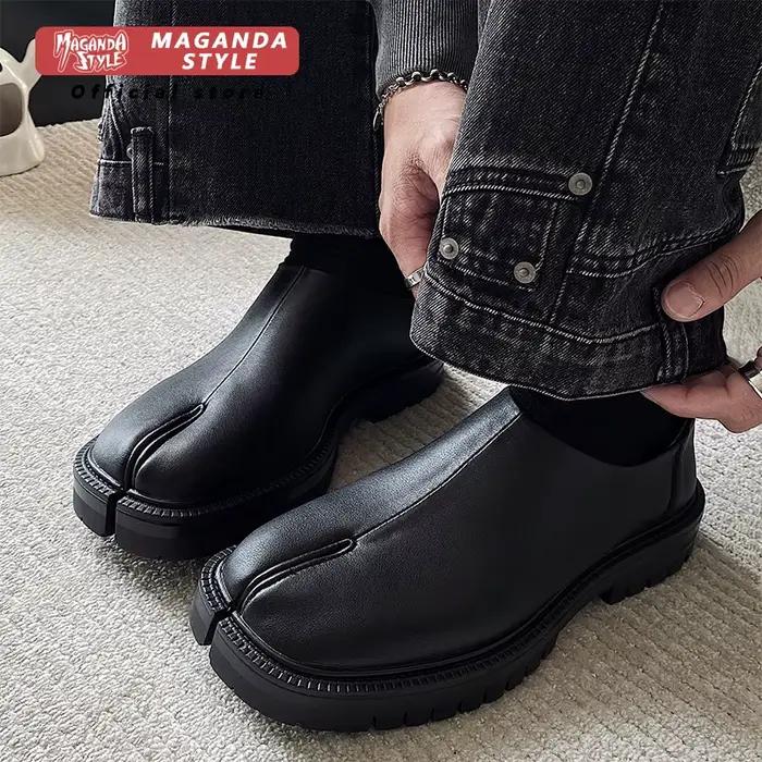 Maganad Tabi Babouches-Mocassins plats en cuir véritable pour hommes et femmes