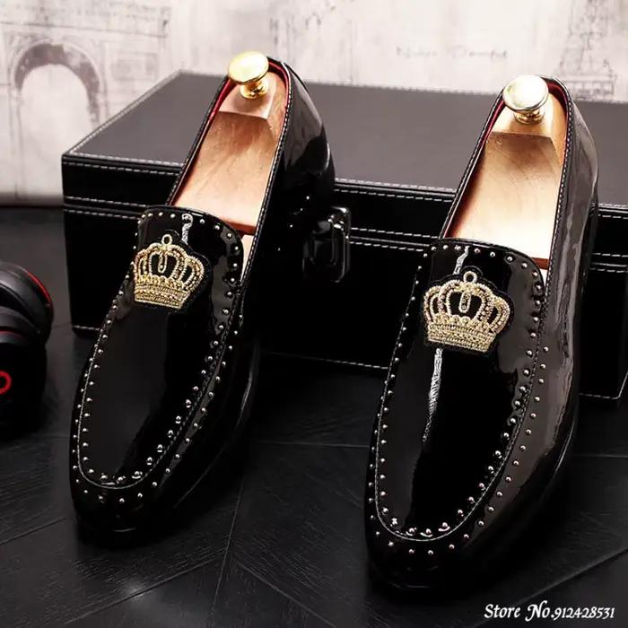 Designer marque chaussures décontractées hommes grande-bretagne couronne broderie Rivet Oxford robe de retour de mariage bal mocassins Sapato Social Zapatos