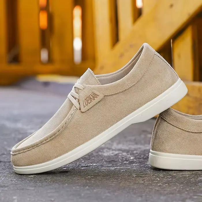 Mocassins en daim pour hommes, chaussures décontractées souples à enfiler, légères, pour la marche et la conduite, confortables, plates, pour usage quotidien, gris