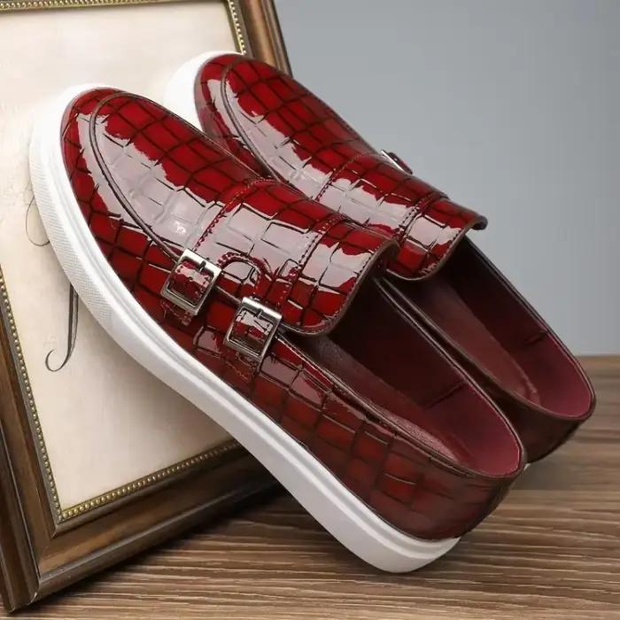 Chaussures de luxe pour hommes, chaussures en cuir de Grain de Crocodile de haute qualité, mocassins de Style britannique, chaussures de moine, nouvelles chaussures plates de conduite pour hommes