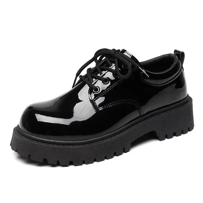 Chaussures en cuir noir unisexe 2025 printemps plate-forme à lacets Oxfords