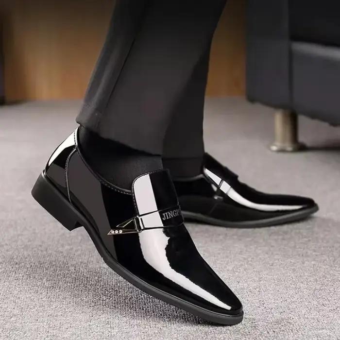 Chaussures Oxford en cuir brillant pour hommes, mocassins à enfiler, bout pointu laqué, chaussures d'affaires élégantes et durables pour homme occasions professionnelles