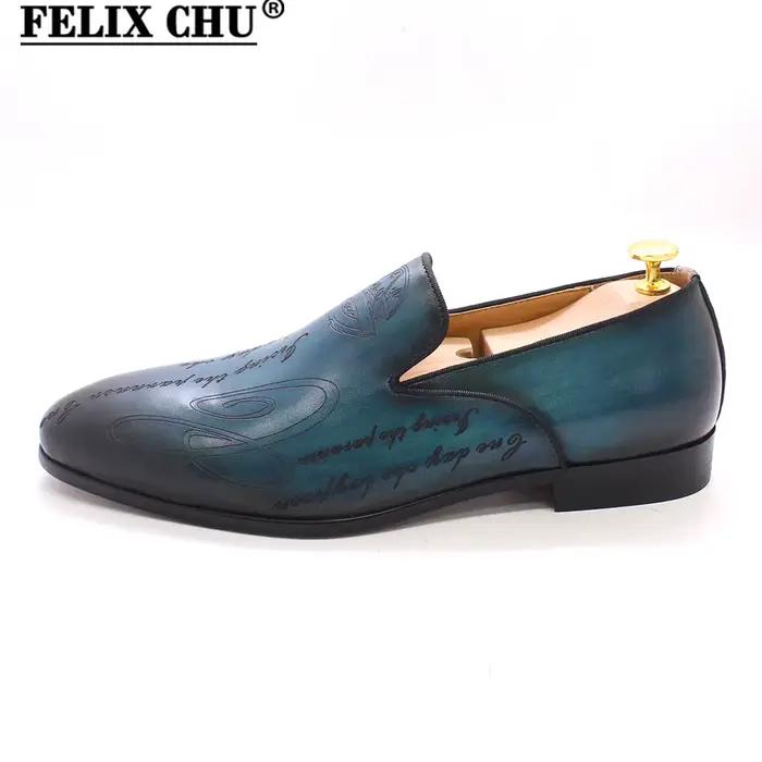Mocassins Felix Chu en cuir véritable de vache, peint à la main, pour hommes, élégants et résistants à l'eau, idéaux pour des robes, mariages, soirées, événements de rue ou le bureau