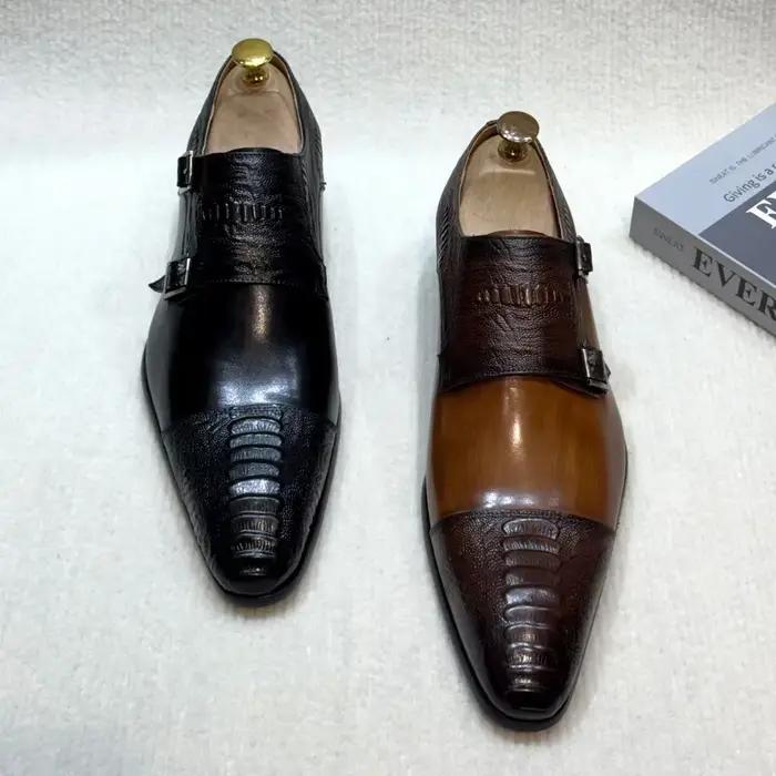Chaussures de moine marron faites à la main pour hommes