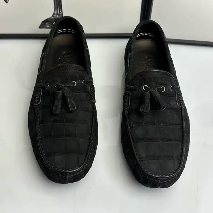 Mocassins Gommino pour homme en cuir de crocodile nubuck véritable, cuir exotique authentique, chaussures plates souples à enfiler pour homme