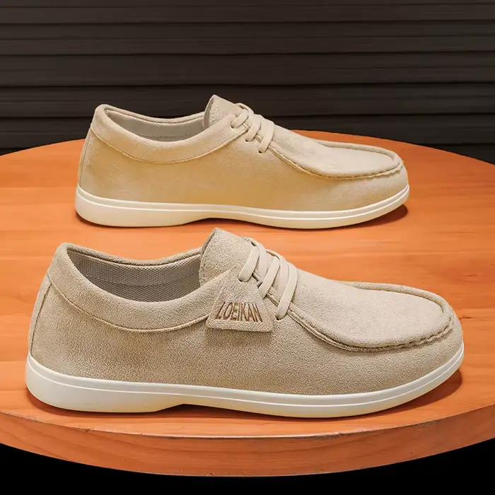 Mocassins en daim pour hommes, chaussures décontractées souples à enfiler, légères, pour la marche et la conduite, confortables, plates, pour usage quotidien, gris
