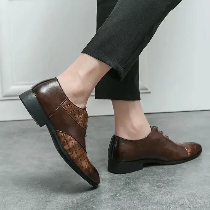 Chaussures NUOZW en cuir de crocodile homme bout pointu motif vichy occasion bureau carrière et événements spéciaux