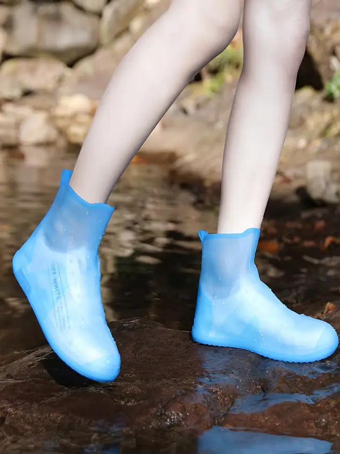 Couvre-chaussures imperméables en silicone, couvre-bottes de pluie montantes, surchaussures antidérapantes unisexe en caoutchouc résistant à l'eau pour jours de pluie