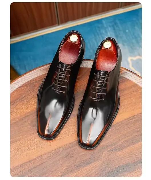 Derby – chaussures de mariage en cuir verni brillant pour hommes