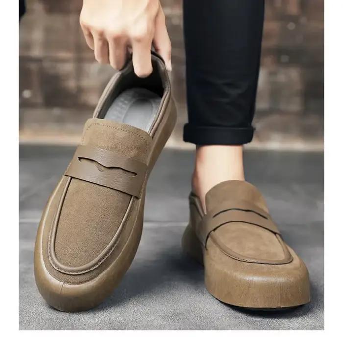 Mocassins hommes chaussures en cuir chaussures de marche affaires antidérapant fond souple mocassins de travail rond chaussures à fond plat baskets d'extérieur