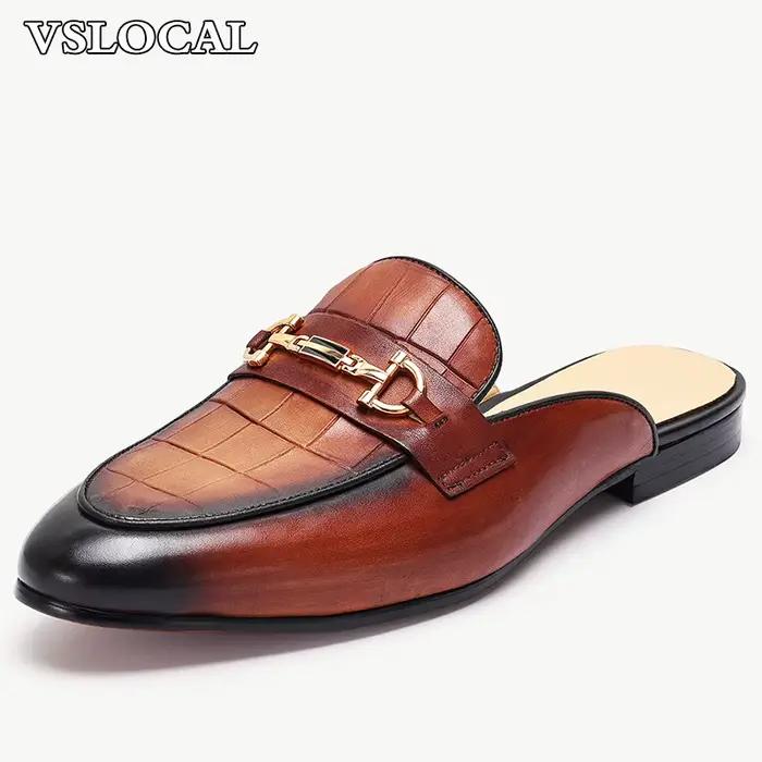 Marque de luxe hommes chaussures en cuir véritable imprimé CROCO 4 couleurs décontracté hommes chaussures habillées été confortable demi chaussures hommes