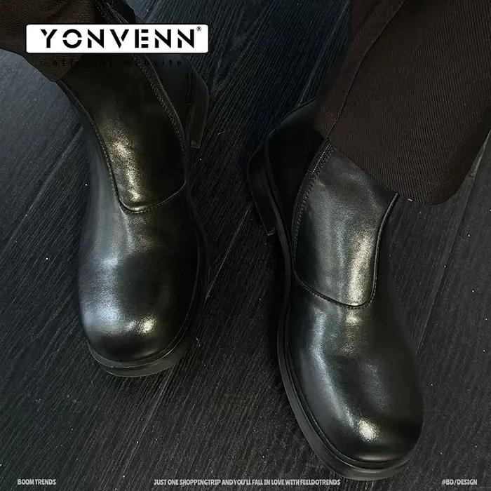 Chelsea bottes en cuir hommes semelle intermédiaire minimaliste style britannique texture haut de gamme noir véritable