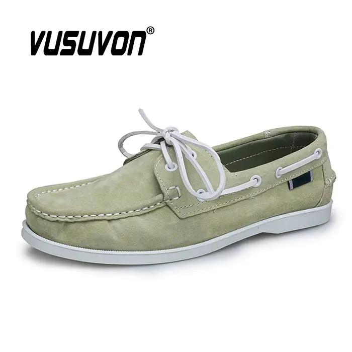 Chaussures bateau pour hommes en cuir véritable et daim de vache