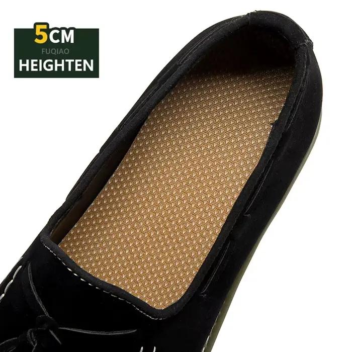 Mocassins d'ascenseur décontractés en cuir véritable pour hommes, faits à la main, 5cm, hauteur intérieure cachée, chaussures de conduite confortables à enfiler