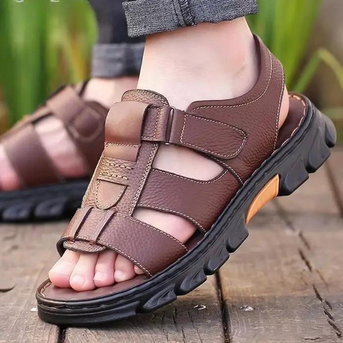 Sandales classiques pour hommes, nouvelles chaussures de plage, sandales romaines rétro pour hommes, sandales en cuir véritable, sandales de sport à la mode pour hommes, taille 38-46