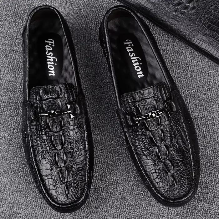 Chaussures italiennes faites à la main en cuir véritable noir chaussures formelles mocassins décontractés motif Crocodile pour hommes mocassins à carreaux de mode chaussures
