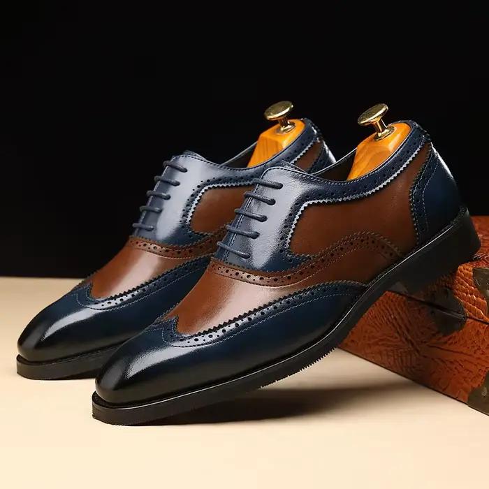 Brogues en cuir Oxford pour hommes bout pointu à lacets pour événements formels et semi-formels grandes tailles occasions spéciales