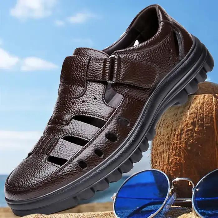 Sandales de Luxe en Cuir pour Homme, Chaussures Décontractées, Confortables, en Plein Air, à la Mode, Souples Astronomiques, Antidérapantes, Respirantes, Été, 2025