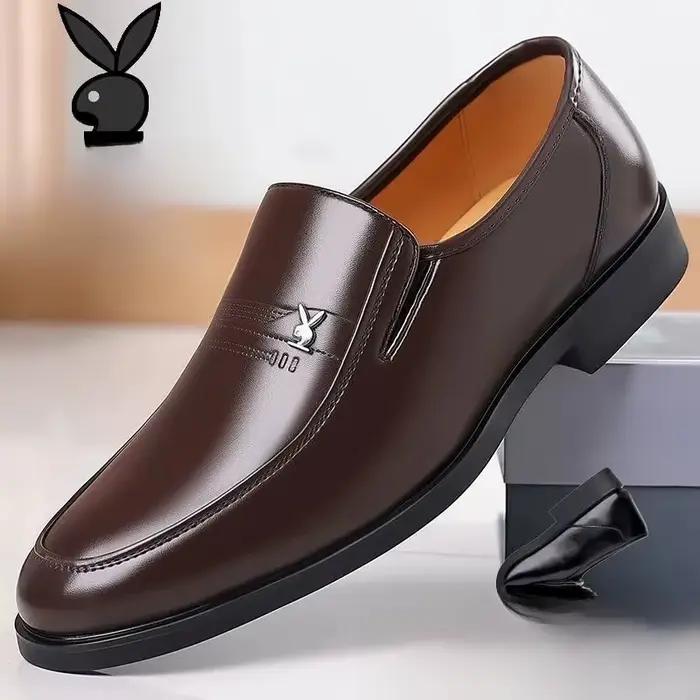 Chaussures de travail en cuir vachette souple antidérapantes pour hommes d'âge moyen confortables et respirantes occasions quotidiennes et spéciales