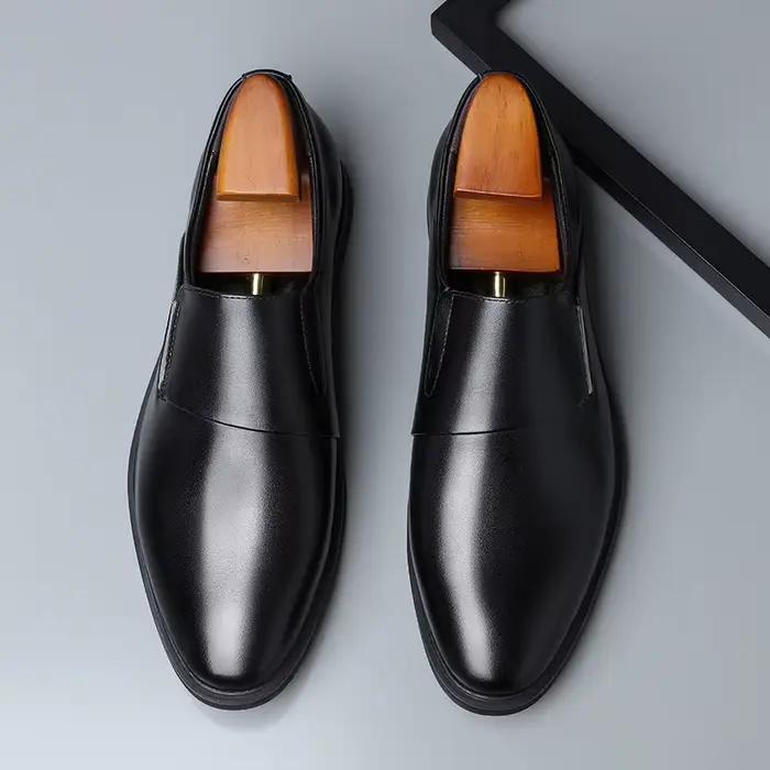 Chaussures habillées élévatrices pour hommes, Style britannique, bout pointu, cuir de vache, Oxfords blancs souples, chaussures d'affaires formelles, nouvelle collection 2025