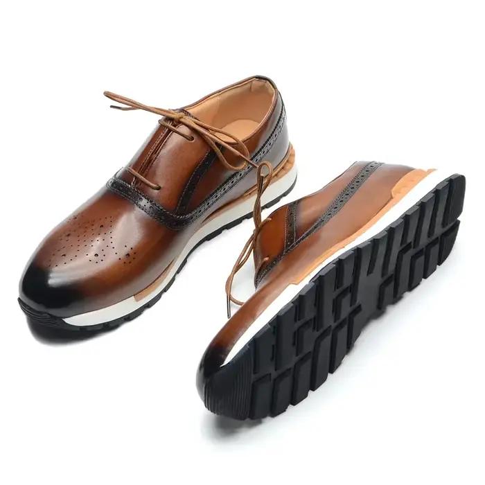 Baskets pour hommes chaussures en cuir de vache véritable Oxford Brogue luxe concepteur 2 œillets à lacets automne hiver