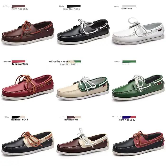 Nouvelles chaussures bateau décontractées pour hommes en cuir à enfiler