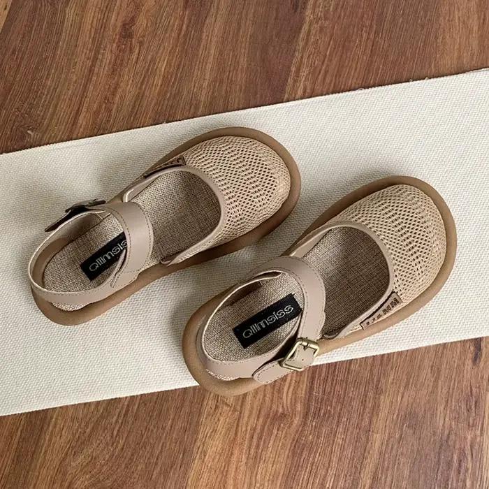 Baotou pantoufles 2025 chaussures d'été pour femmes sandales respirantes à fond plat décontractées