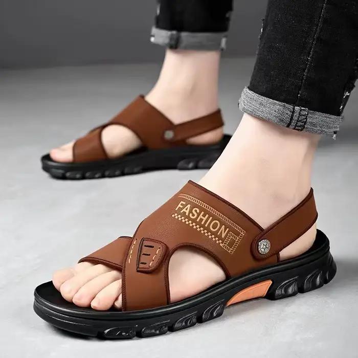 Sandales Homme 2025 Nouveauté Été Plage Extérieur Confortables à Semelle Épaisse Double Bride Respirantes Chaussures Décontractées à Enfiler pour Papa