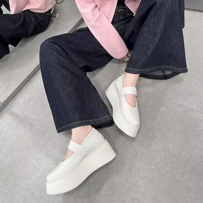 MKKHOU mode pompes nouvelle haute qualité en cuir véritable pointu chaussures à semelles épaisses talons plats
