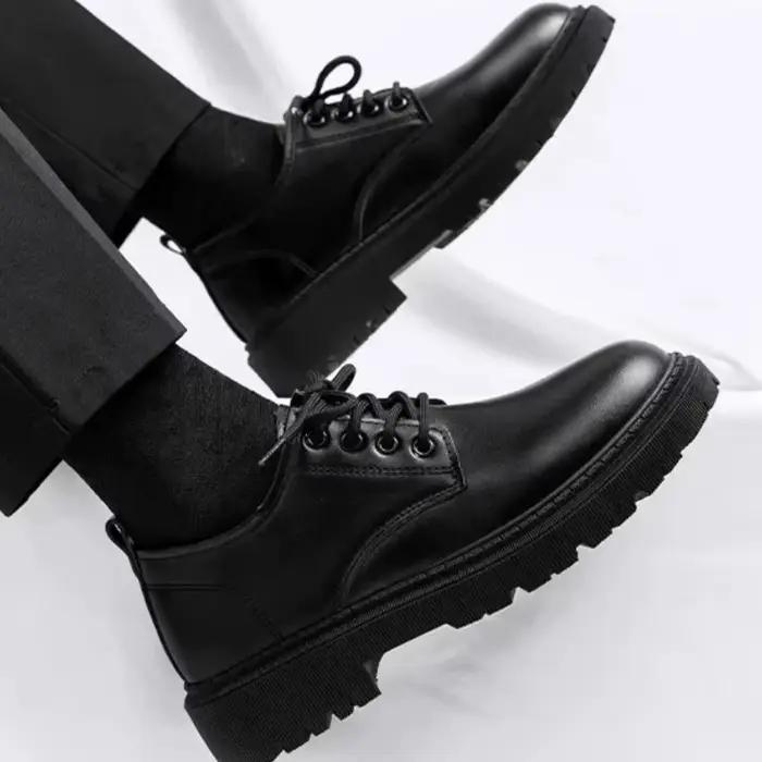 Petites chaussures décontractées en cuir noir pur à lacets pour hommes, style Business, à talons bas, confortables et durables