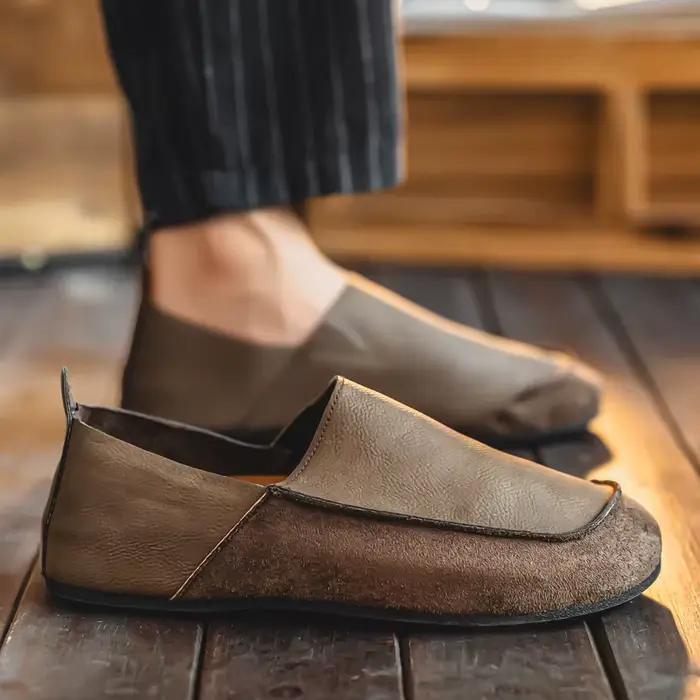 Homme mocassins en plein air marche mode hommes chaussures décontractées en cuir souple confort demi pantoufles