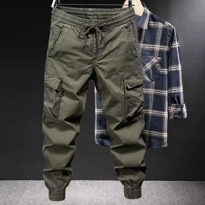 Mode travail décontracté pour hommes printemps et automne marque à la mode pieds amples couleur unie travail américain pantalons décontractés