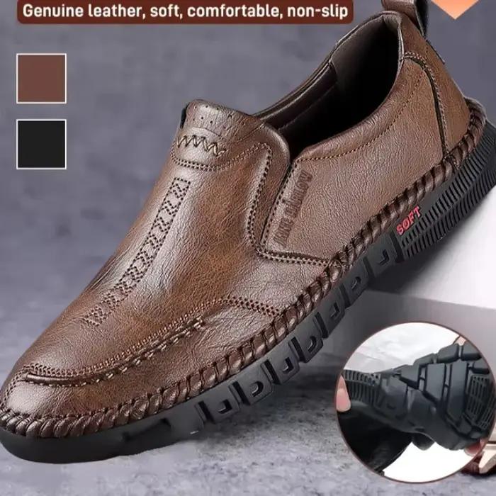 Chaussures à enfiler en cuir véritable cousues à la main pour hommes
