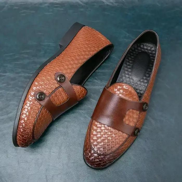 Hommes mocassins chaussures marron noir Pu respirant Double boucle moine