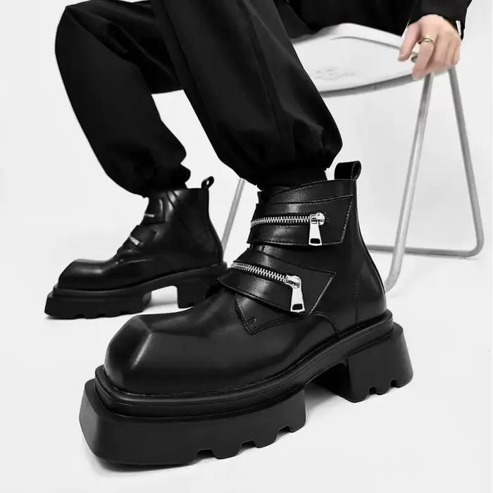 Bottes Derby Homme 2026 de Haute Qualité, Élégantes, à Semelle Épaisse, Style Punk Rock, Bottes de Chevalier, Chaussures en Cuir pour Homme, Bottes Chelsea Western Moto