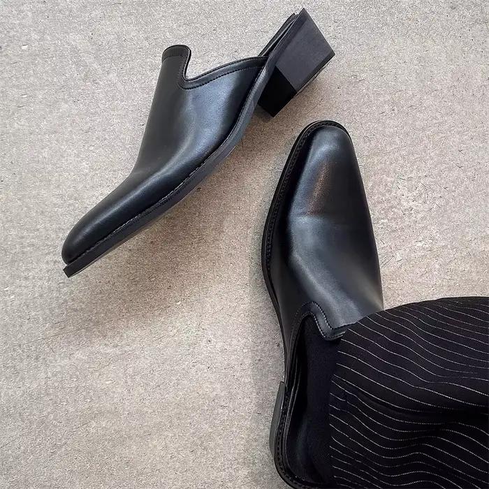 Nouvelles mules d'été pour hommes style Baotou à bout pointu semelle épaisse en cuir pour homme printemps automne occassions spéciales et activités quotidiennes