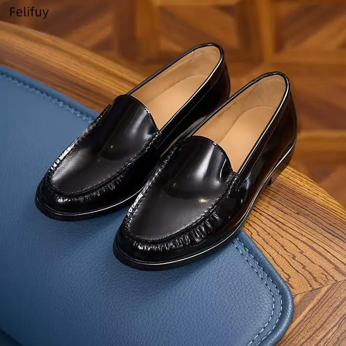 Mocassins pour Hommes 2026 en Cuir Véritable – Chaussures Décontractées à Enfiler Noires pour Conduite et Extérieur