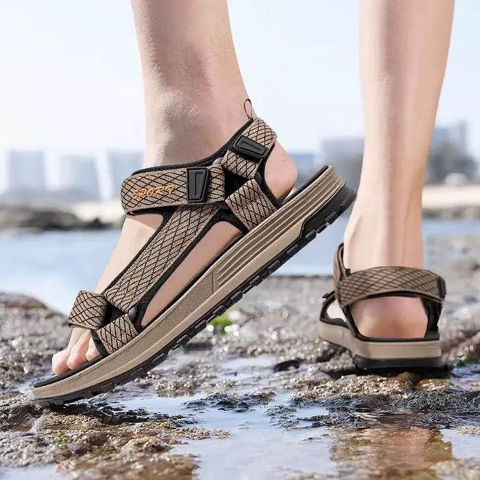 Sandales d'été pour hommes GENKCOAT style classique motif vichy confortables et élégantes pour plage et cérémonies décontractées