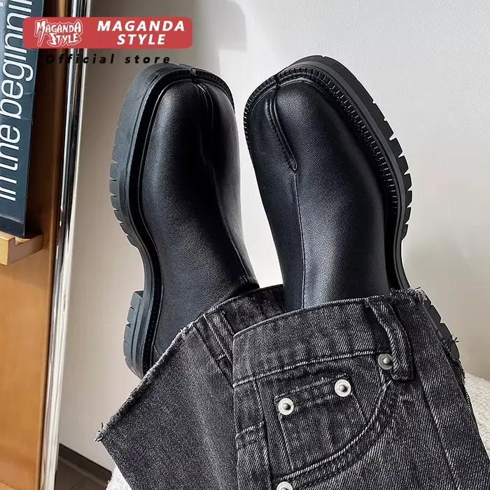 Maganad Tabi Babouches-Mocassins plats en cuir véritable pour hommes et femmes