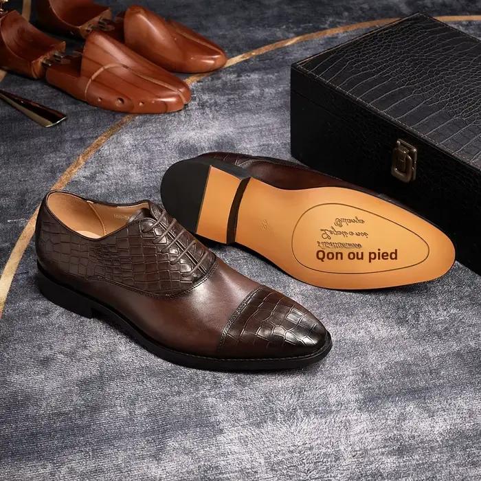 Chaussures de luxe en cuir véritable pour hommes, Oxford, faites à la main, formelles, à lacets, pour affaires, mariage, Banquet, classiques