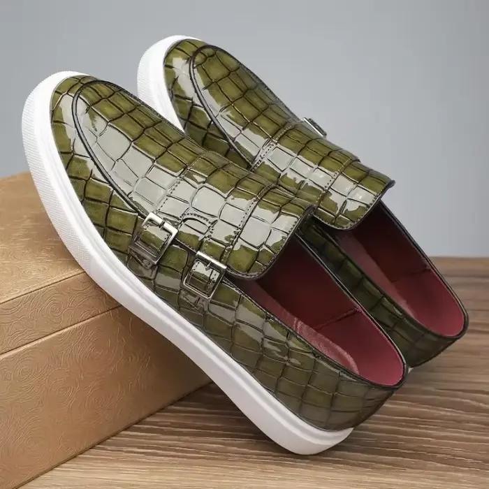 Chaussures de luxe pour hommes, chaussures en cuir de Grain de Crocodile de haute qualité, mocassins de Style britannique, chaussures de moine, nouvelles chaussures plates de conduite pour hommes