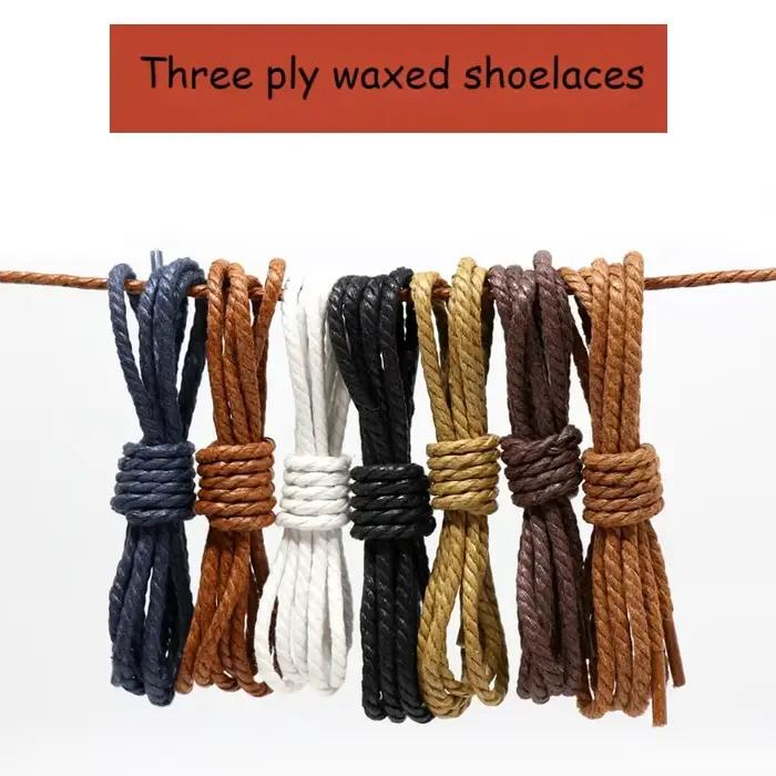 Lacets de chaussures cirés pour femmes en cuir épais de Style britannique, bottes rondes noires pour hommes, lacets fins en coton et lin