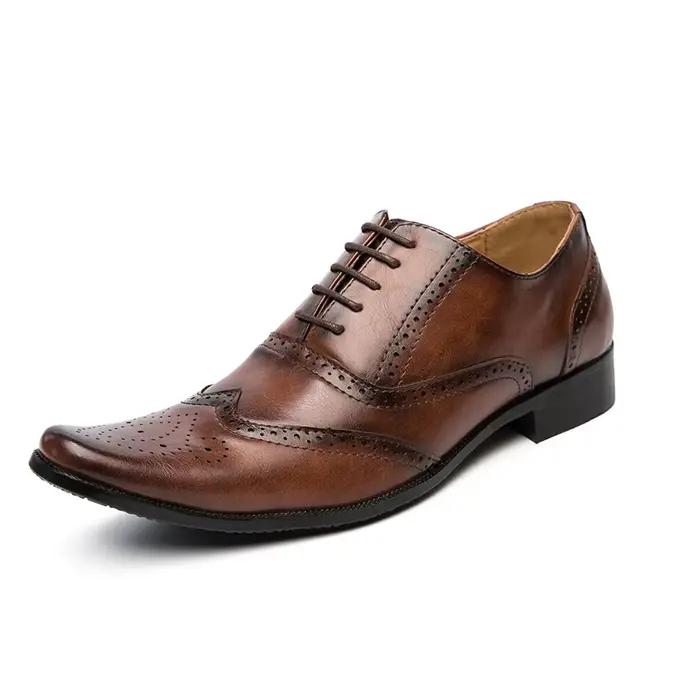 Chaussures habillées de luxe pour hommes de haute qualité en cuir richelieu bout d'aile Oxford noir marron à lacets